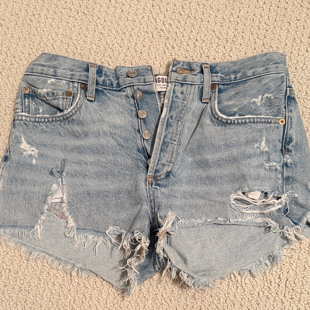 AGOLDE Light Wash Distressed Denim Shorts